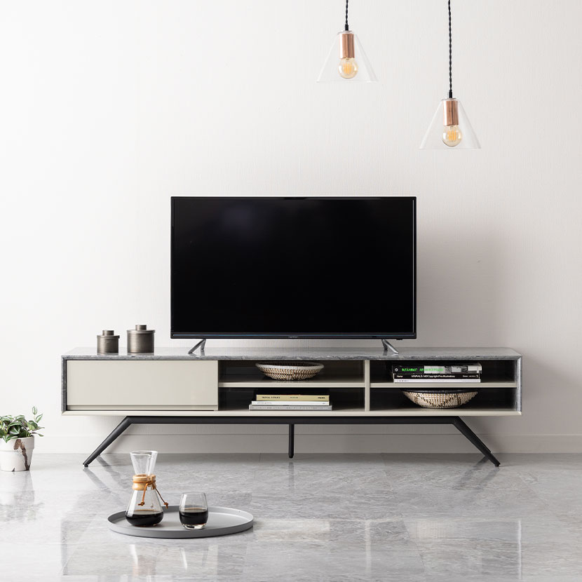 [最大9000円OFF! 26日1:59迄]【設置無料】幅165cm テレビボード 大理石柄 スチール脚 収納 オープン 棚付き 引き出し スライドレール 脚付き 配線 テレビ台 ローボード リビング シンプル おしゃれ モダン｜暮らしのデザイン 店