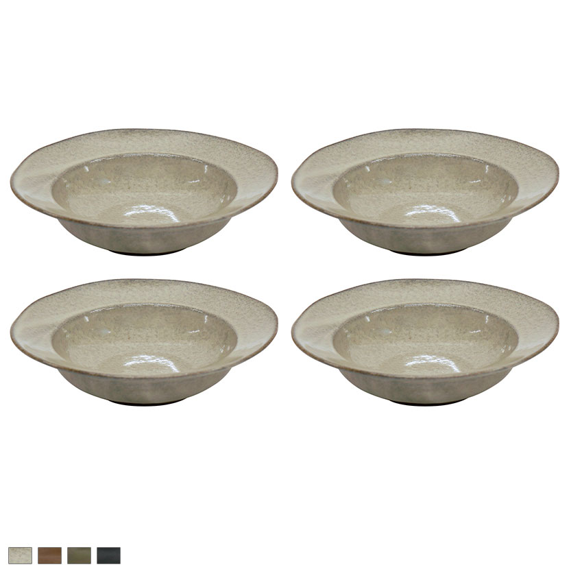 [最大9000円OFF! 26日1:59迄]【4枚セット】幅19.7cm リムボウル セット 日本製 陶器 皿 美濃焼 ディーププレート おしゃれ 電子レンジ 食洗器 対応 モダン アイボリー ブラウン オリーブ ブラック 完成品 EL｜暮らしのデザイン 店
