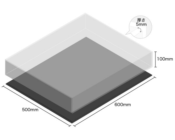【受注生産品・キャンセル返品不可】 透明アクリルケース底黒付6面 100×500×600 厚5mm 【光】
