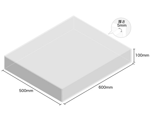 【受注生産品・キャンセル返品不可】 透明アクリルケース5面 5面 100×500×600 厚5mm 【光】