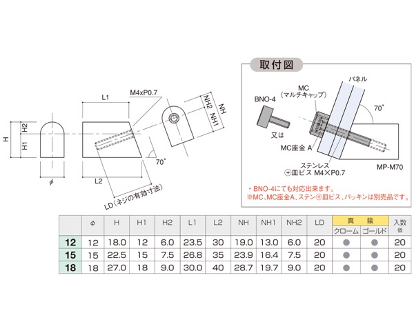 MP-M70 真鍮 ゴールド 18 (4個)【シロクマ】|暮らしの百貨店