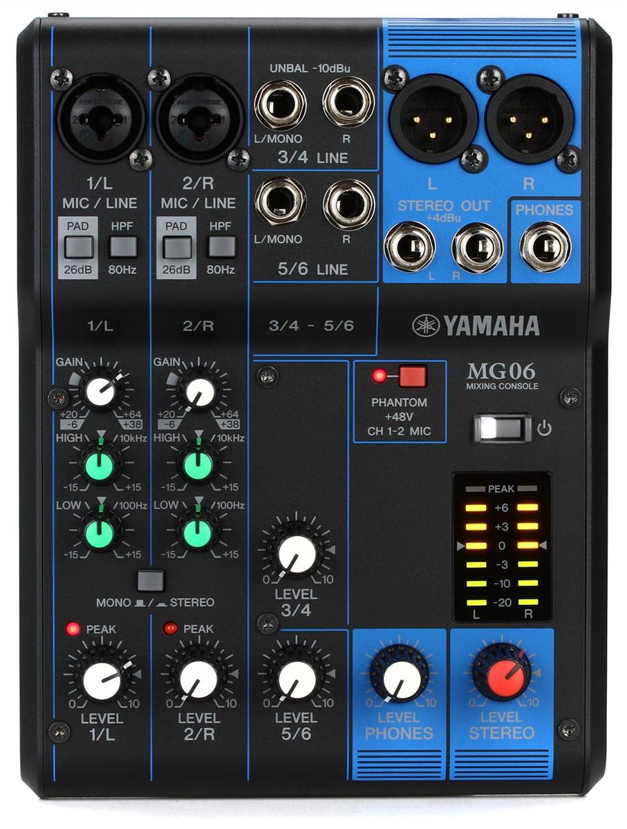 ヤマハ YAMAHA 6チャンネルミキシングコンソール MG06 最最大2 Mic / 6 Line入力 マイクプリアンプ「D-PRE」搭載 堅牢なメタルシャーシ