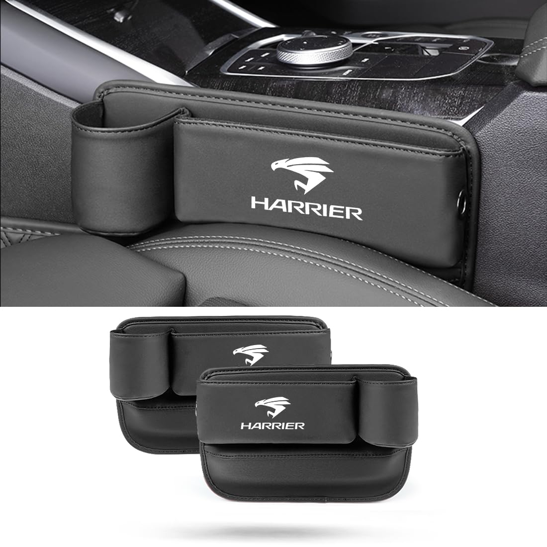 【 ハリアー 専用】シートサイドポケット HARRIER 専用 車内 隙間 収納 ケース ハリアー 30系 60系 80系 車 サイド収納ボックス 大容量 ドリンクホルダー付き 小物入れ 落下防止 カー用品 カーアクセサリー PUレザー 直径7cm以内ボトルを入れ 運転席と助手席セット2個入り(ハ
