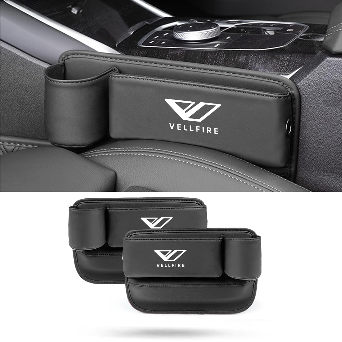 【ヴェルファイア専用】シートサイドポケット VELLFIRE 専用 車内 隙間 収納 ケース ヴェルファイア 20系 30系 40系 車 サイド収納ボックス 大容量 ドリンクホルダー付き 小物入れ 落下防止 カー用品 カーアクセサリー PUレザー 直径7cm以内ボトルを入れ 運転席と助手席セッ