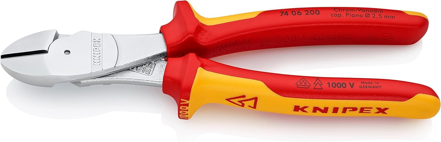 KNIPEX クニペックス 1000V絶縁強力型斜ニッパー 全長200mm クロムメッキ 7406-200