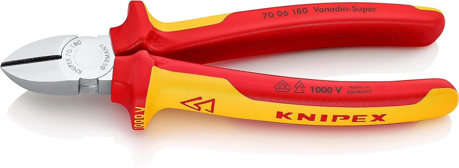 KNIPEX クニペックス 1000V絶縁斜ニッパー 全長180mm 7006-180
