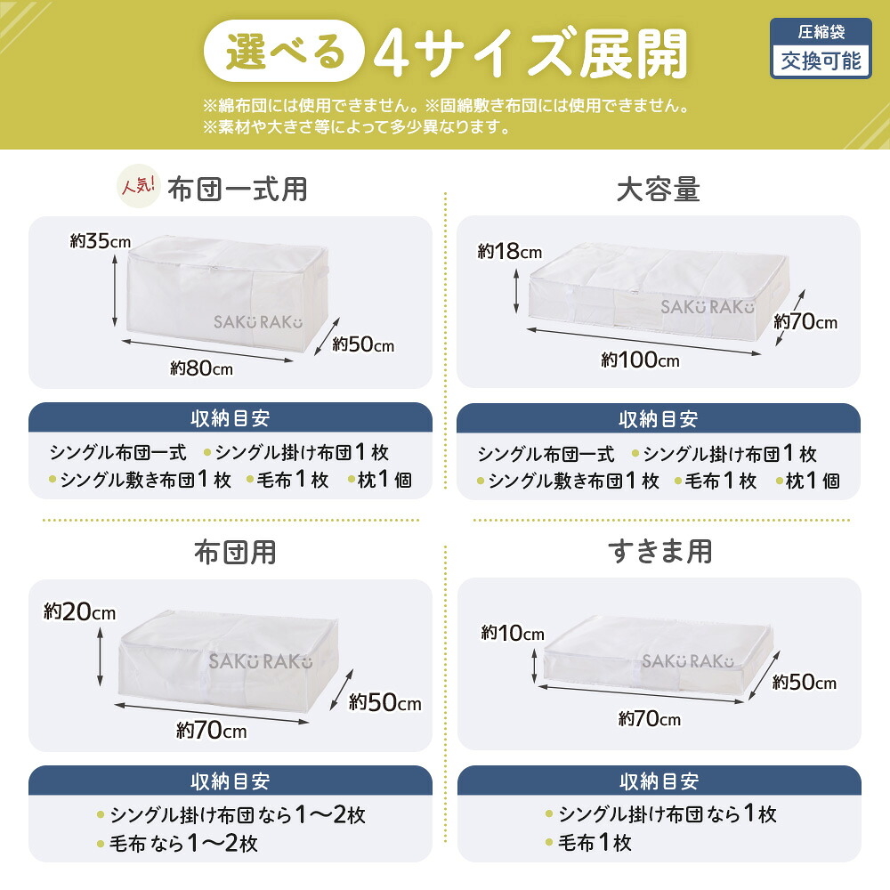 【sakuraku pshhto BOX 布団用】累計販売数100,000枚突破 圧縮袋一体型ボックス スティック型対応 圧縮袋（布団圧縮袋 ふとん 圧縮袋 コードレス 海外製掃除機にも対応 布団収納 ）