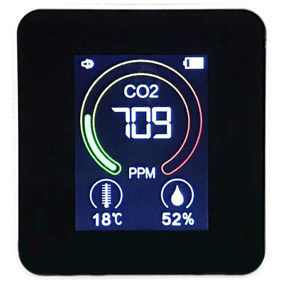 【宅急便パウダーコンパクト】クレセル 炭酸ガス濃さ計 温湿度計 呼びりん音 CO2R-200 【CO2濃さ活動の領域 400～9999ppm】