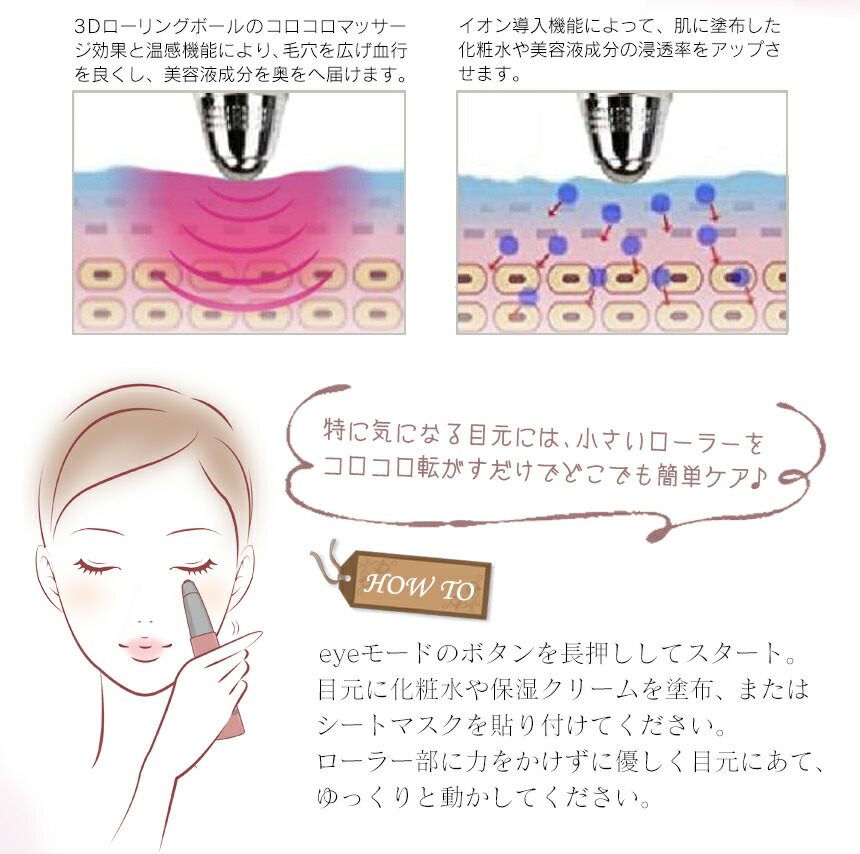 1000円offクーポン対象 たるみ イオン導入 送料無料 ビープラス Hot Beauty Eye ホットアンドビューティーアイ ホット ビューティーアイ 目元 美顔器 ローラー マイクロカレント コードレス イオン導入 超音波 アイケア 温感 たるみ ギフト プレゼント ビープラス