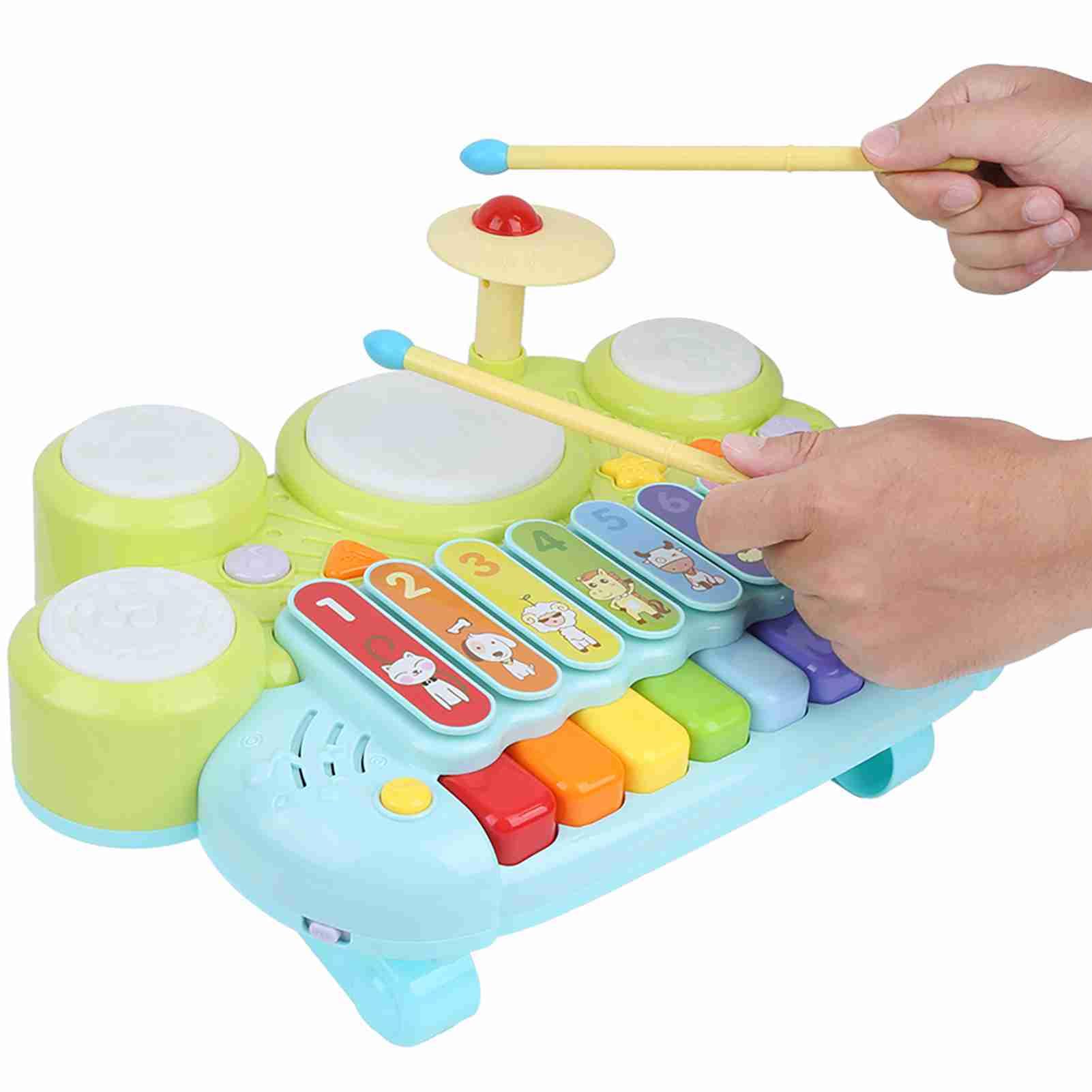 X 1 11 子供用3-In-1楽器おもちゃセット、18ヶ月以上の子供用電子ピアノドラムセット、学習発達のためのプラスチックキーボード木琴ドラムおもちゃ、15 X 7.5インチ|暮らし彩堂