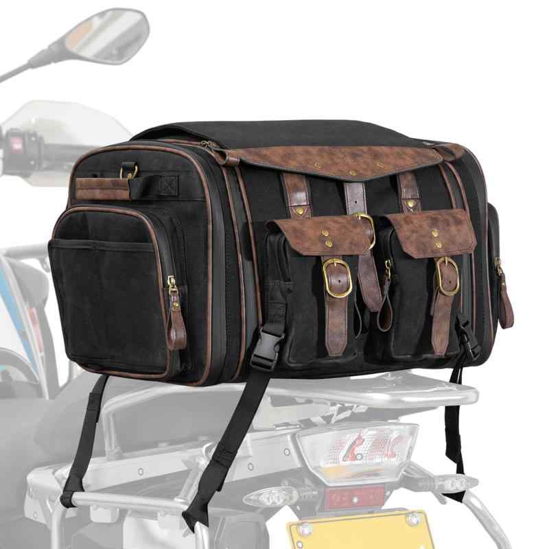 KEMIMOTO バイク用シートバッグ バイクバッグ 45-60L大容量 変形しにくい ワックスキャンバス防水生地 防水性高い ツーリングバッグ シートバック リアバッグ バイク用品 汎用性