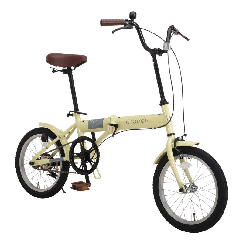 グランディール(Grandir) 折りたたみ自転車 16インチ GR-16 軽量 女性や小柄な人が乗りやすい ミニベロ ブラック・クリーム・グリーン