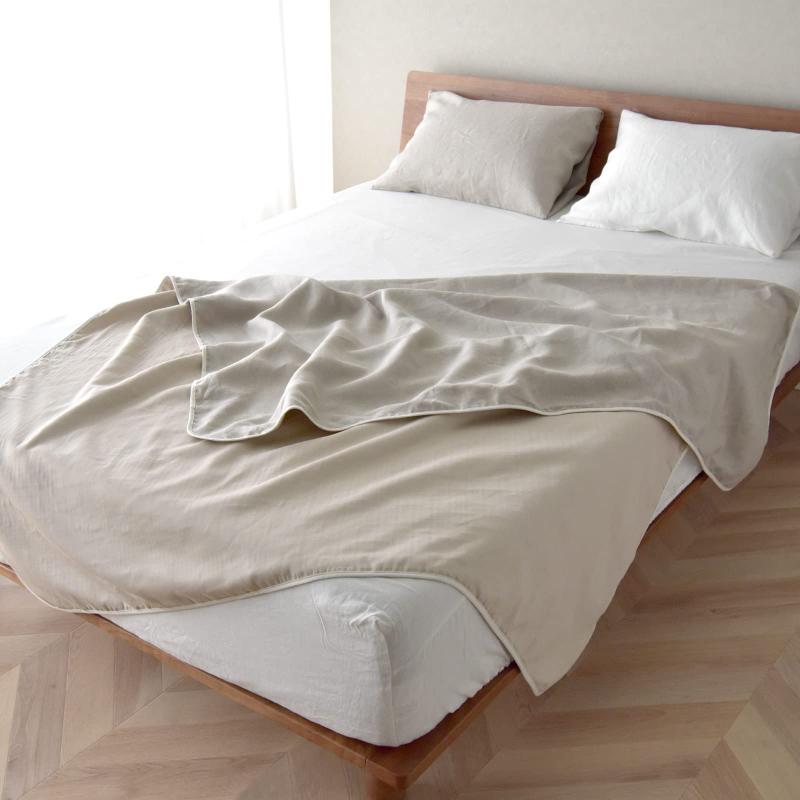 Sleep Tailor ガーゼケット フレンチリネン 和晒しダブルガーゼ ブランケット シングル 日本製 140×200cm 綿100% 麻100% リバーシブルタイプ 大判 夏用 北欧 ひざ掛け 冷感 ひんやり 涼しい コットン