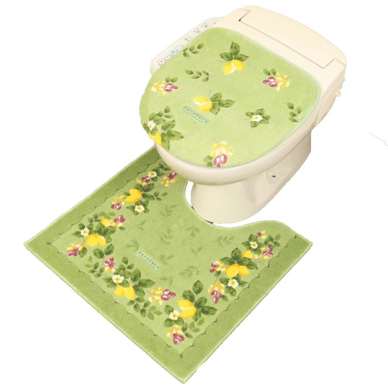Proバイダー プロヴァンス トイレマット グリーン ふたカバー 2点セット 北欧 （58×60cmトイレマット×共有フタカバー） 日本製 風水