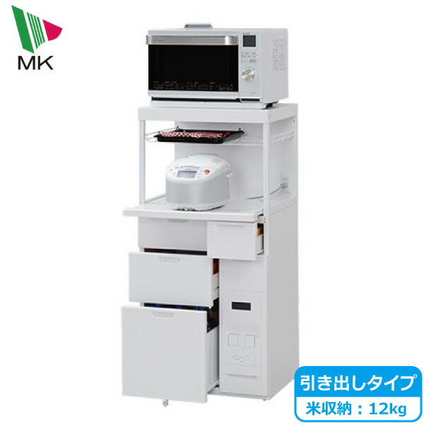 エムケー精工 レンジ台 キャビー CB-338W 米びつ付 米容量12kg キッチン 収納 ホワイト 同梱不可<日曜・祝日・夜間配送不可>