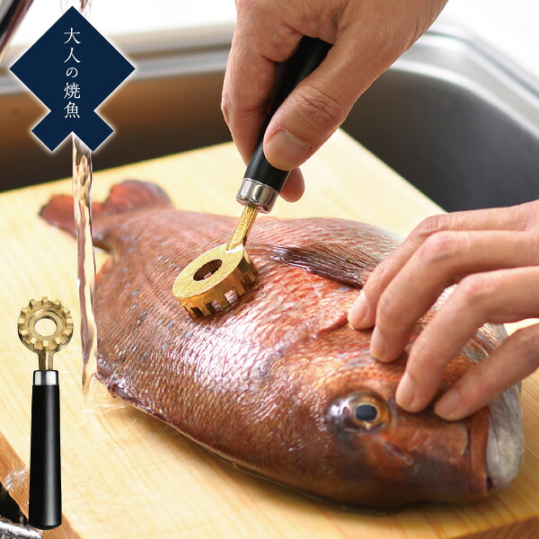 【エントリーで最大100%ポイントバック 】鱗とり OTS8013 オークス 大人の焼魚 うろこ ウロコ 魚 カバー付き 真鍮製｜くらし屋