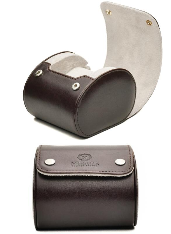 Brown/Ivory - 1 Watch Travel Case for Men - Single Watch Case Storage - Gift Idea Travel Accessory - Espresso Brown/Ivory - Mir｜暮らし堂ショップ