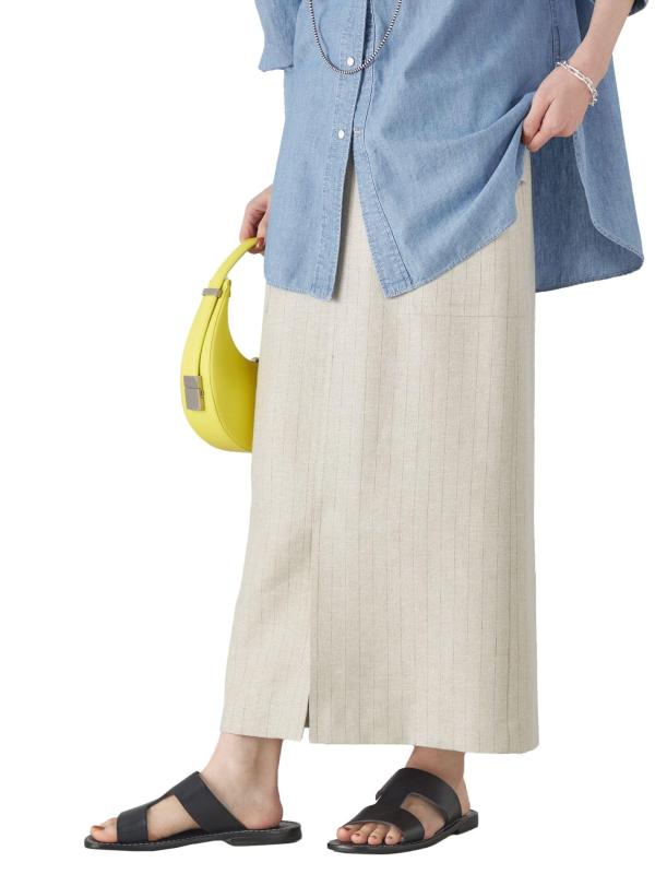 [シップス レディース] SHIPS for women スカート 麻混 ストライプ 無地 ポケット タイト スカート レディース 313212559
