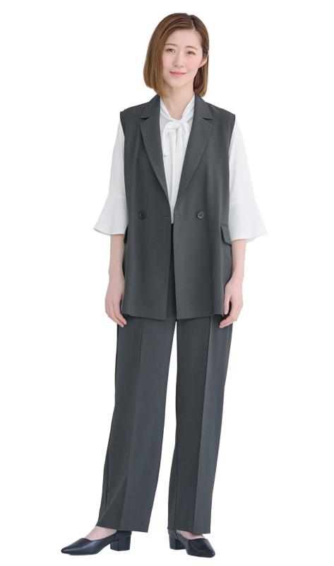 洋服の青山(ヨウフクノアオヤマ) スーツパンツセットスーツ 洗える レディース ジレ ブラウス セットアップ パンツ 3点セット 接触冷感 給水速乾 涼しい 大人可愛い コーディネート 春夏 通|暮らし堂ショップ