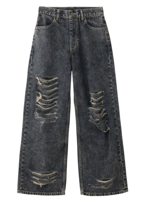 [エックスうしろ帯] デニム DISTRESSED LOOSE STRAIGHT DENIM PANTS レディース