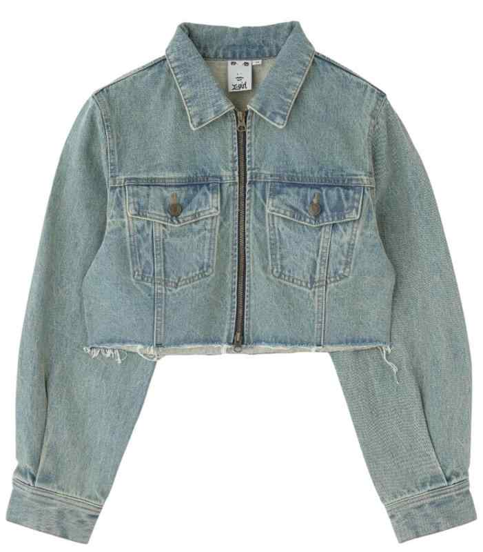[エックスお姉さん] 上衣 OVERDYED ZIP UP DENIM JACKET レディース LtINDIGO-ブラック