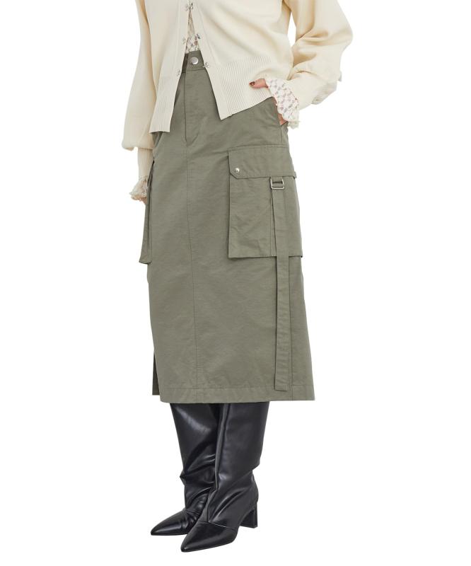 ViS(螺旋釘) スカートミモレ丈ミリタリーカーゴスカートレディース