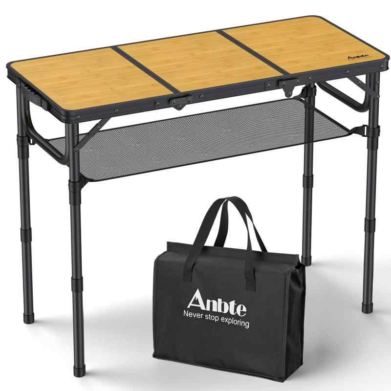 Anbte キャンプ折りたたみテーブル 3フィート 三つ折りアルミニウムキャンプテーブル 高さ調節可能 高度70cm/27.5インチ アウトドア ポータブルテーブル 軽量 収納ネットと収納バッグ付き 屋|暮らし堂ショップ