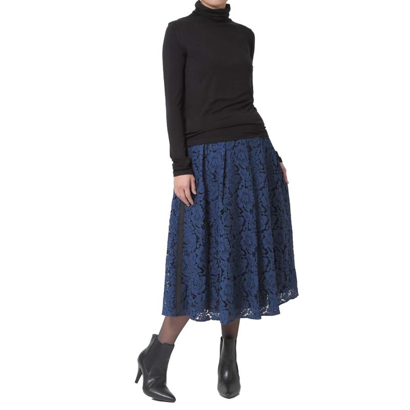 [Woman Plus Style] スカートタックフレアー＆サイドラインレーススカートレディース