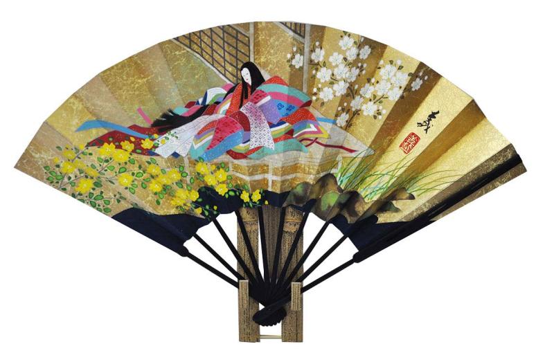 〈京扇面〉挙げ句の果て両面飾りつけ扇面山吹姫/槭樹 扇面立付 箱入