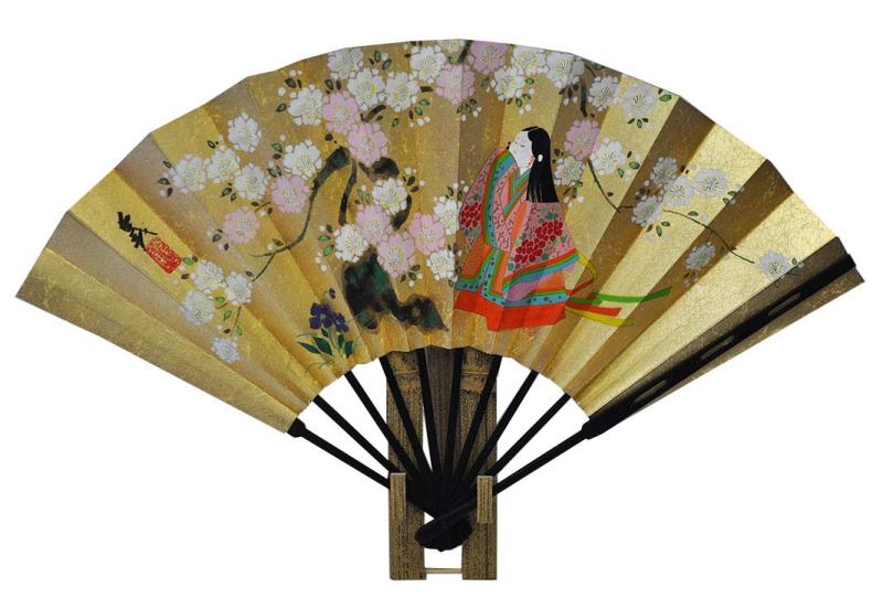 〈京扇面〉挙げ句の果て両面飾りつけ扇面 御嬢さん/槭樹 扇面立付 箱入