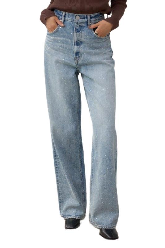 [アズールバイマウジー] デニムパンツ AZUL DENIM ラインストーン ワイドデニム レディース 250IAC11-2901