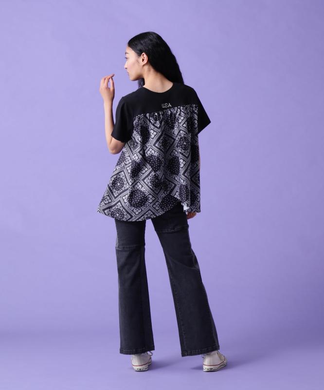 [アヴィレックス] REMAKE DENIM SEMI FLARE WITH PRINT/リメイク デニム セミフレア― ウィズプリント レディース 783-3210603