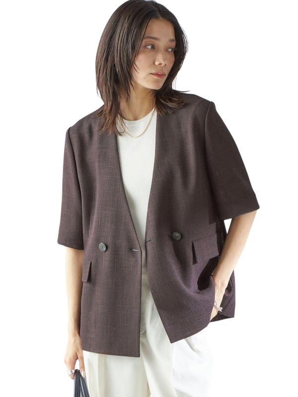 [シップス フォー ウィメン] SHIPS for women ジャケット 手洗い可能 カラミ ノーラペル 半袖 ジャケット レディース 317010985