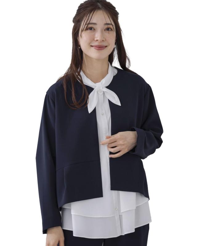 [SONO] ジャケット NAVY <防しわダブルクロス> ミニペプラムショートジャケット レディース S252JV038｜暮らし堂ショップ