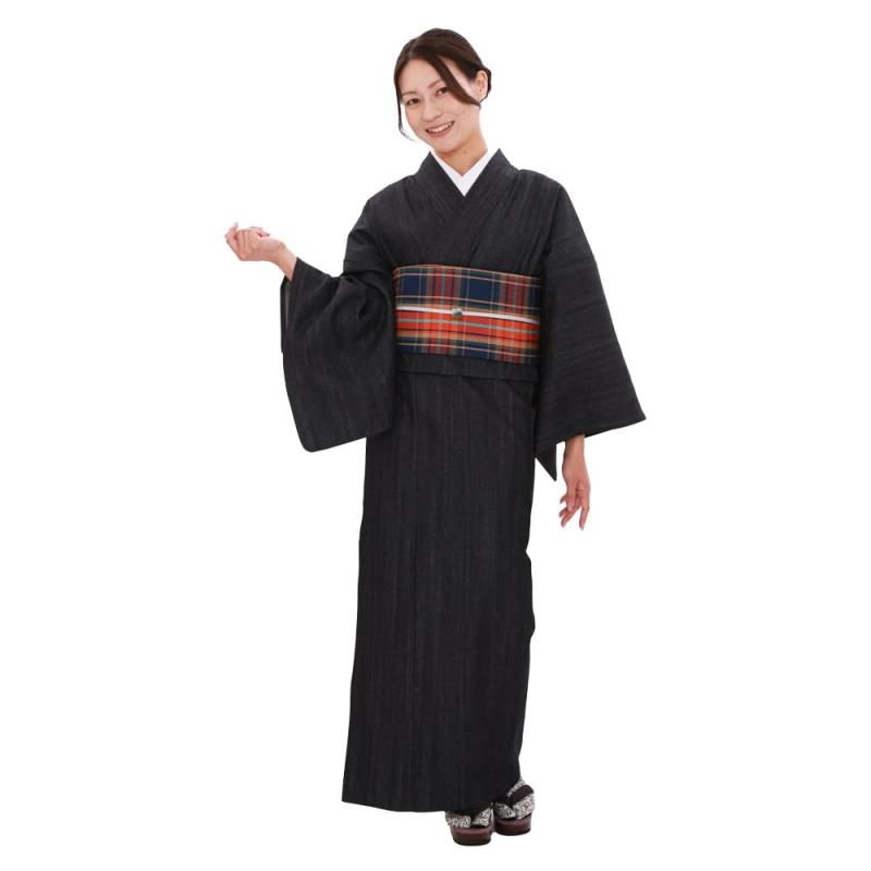 [京都きもの友禅] 洗える着物 デニム着物 カイハラ 小紋 単品 単衣 レディース Mサイズ Lサイズ インディゴ 高級 日本製 仕立て上がり