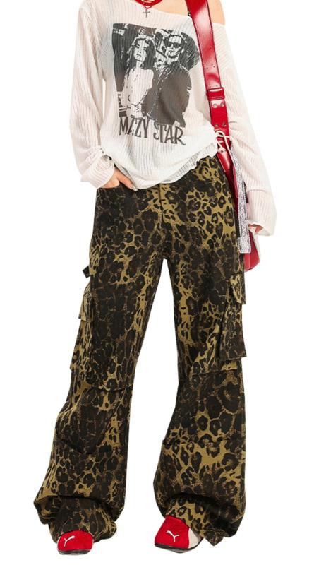 [Ｂｅｓｔｍｏｏｄ] レディース ワイドパンツ 迷彩柄 ロングパンツ ストレートパンツ ゆったリ カーゴパンツ ハイウエスト レオパード柄 美脚 長ズボン アメカジ風 ヒップホップ ダンス