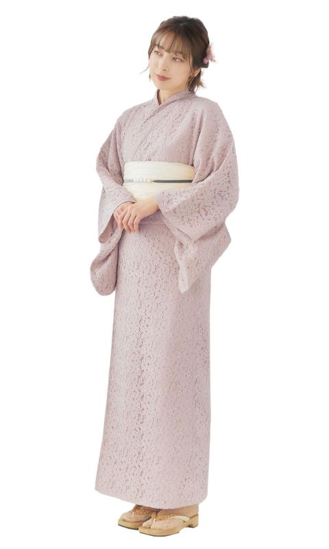 [NISHIORI] スピード競技 夏御召しもの 浴衣 3点書き割り (ゆかた/しわふわ 兵児帯/サボ) くすみサクラ色 白 象牙色 皮膚軟化剤 雅びやか 好いたらしいめ 成年者の浴衣 書き割り