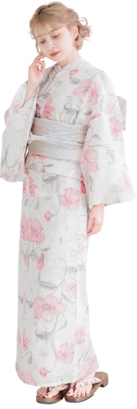 (ディータ)Dita レディース 浴衣 5点セット 兵児帯 ピンク 白 ベージュ 花 水彩 シンプル ガーリー 1人で簡単着付け|暮らし堂ショップ
