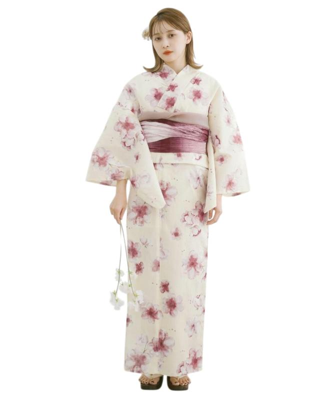 （ディータ）Dita レディース 浴衣 5点セット 白 ピンク 生成り 花 水彩 シンプル ガーリー 1人で簡単着付け｜暮らし堂ショップ