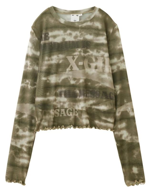 [エックスガール] タイポグラフィ―アンドマーブルメッシュトップ TYPOGRAPHY AND MARBLE MESH TOP 105252013012