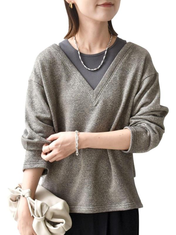 [シップス 四分子 ウィメン] SHIPS for women 汗水 室内用便器能力のある 花の冠yd 青写真 ラメ メランジ 裏毛 ティーシャツ レディース 312060147