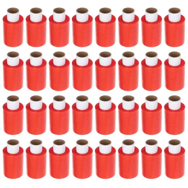 【ケース売り】APMジャパン 梱包用ラップ(ミニストレッチフィルム) らくらくハンディラップ100 カラー RED 幅10cm×150m巻 ラップ32個セット(まとめ)