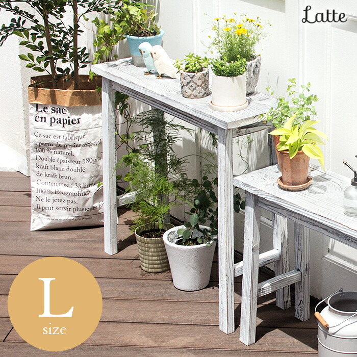 楽天市場】天然木製 ホワイト スツール型 花台 Lサイズ フラワー