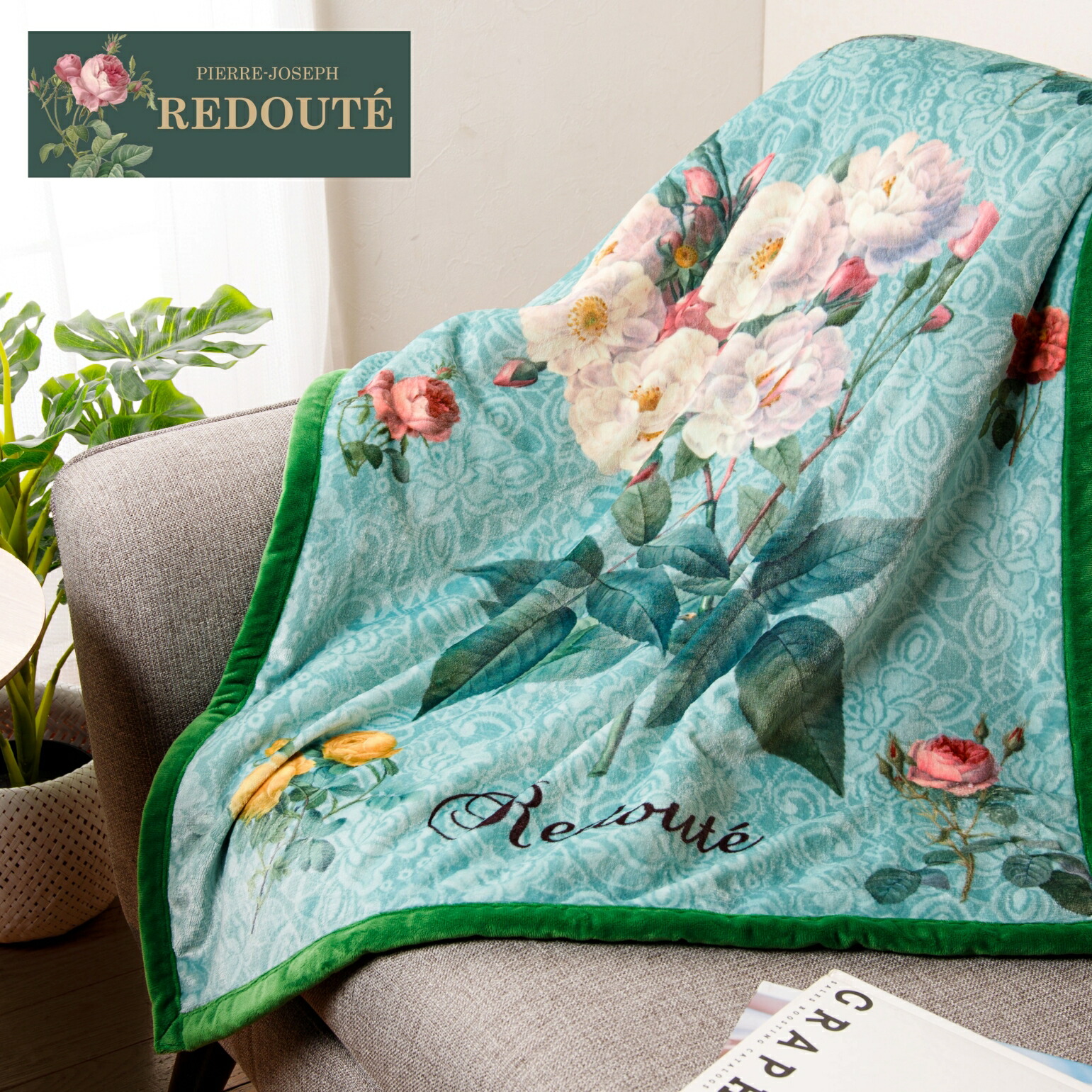 ブロックプリント　うねうねキルトブランケット　ホワイト×レッド×グリーン 楽天市場】Queen Anne マイクロファイバーフランネルブランケット