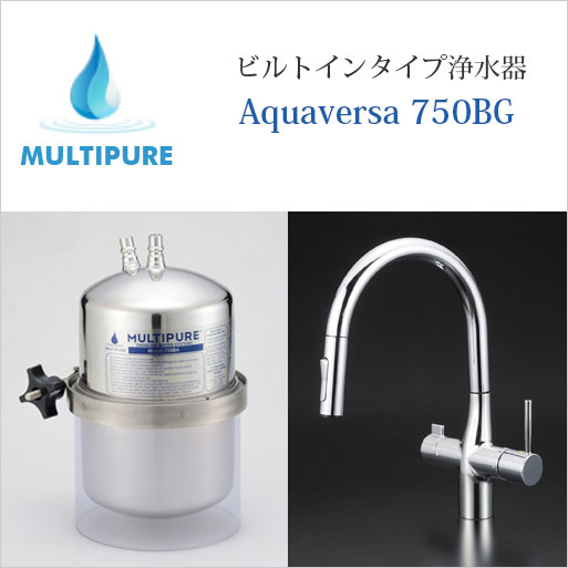 マルチピュア 浄水器 ビルトはたご屋手合い Aquaversa 750BG 放射能化陶芸積み上げる 水・お湯・浄水が1本の水栓で当て嵌めるできる兼用水栓グースネックタイプ お取り付け工事付き添い人【日本遣りかた:置き目品 放射能性物取りくずす】
