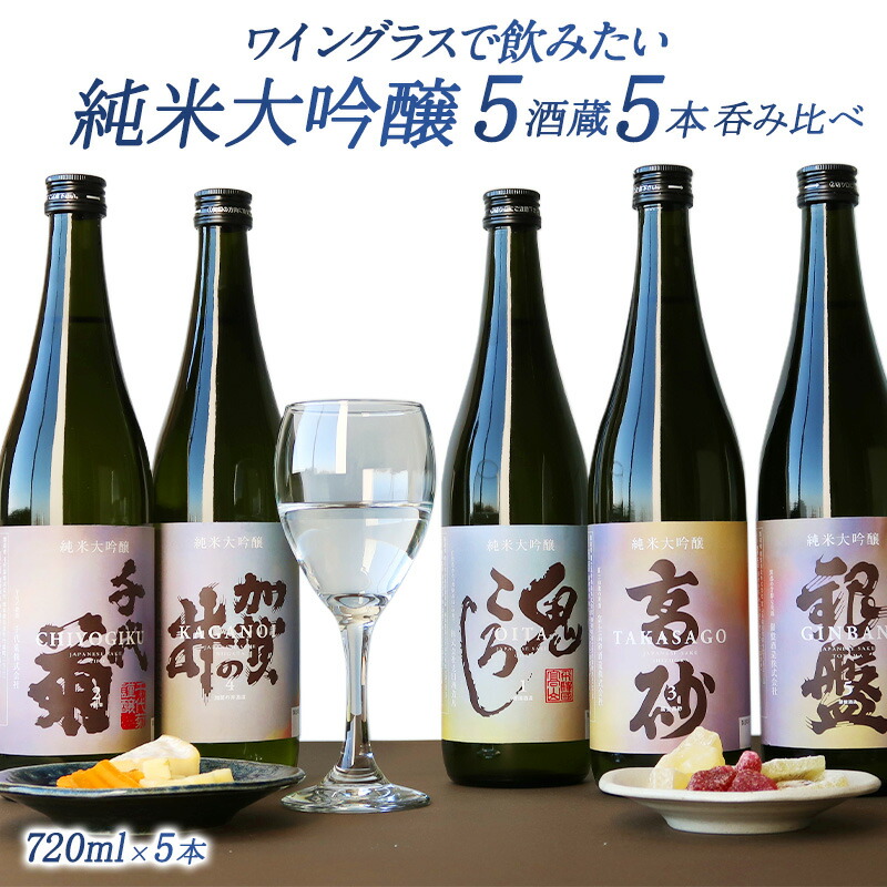 楽天市場】5酒蔵の純米大吟醸 飲み比べ720ml 5本組セット[ワイングラス