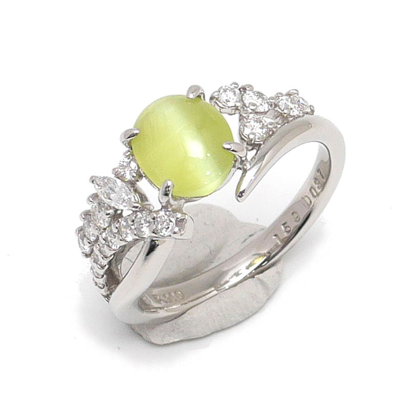 【中古】クリソベリルキャッツアイリング PT900 キャッツアイ1.59ct ダイヤ0.37ct 4.3g 約8号【質屋鑑定品】|質屋クラタセブン