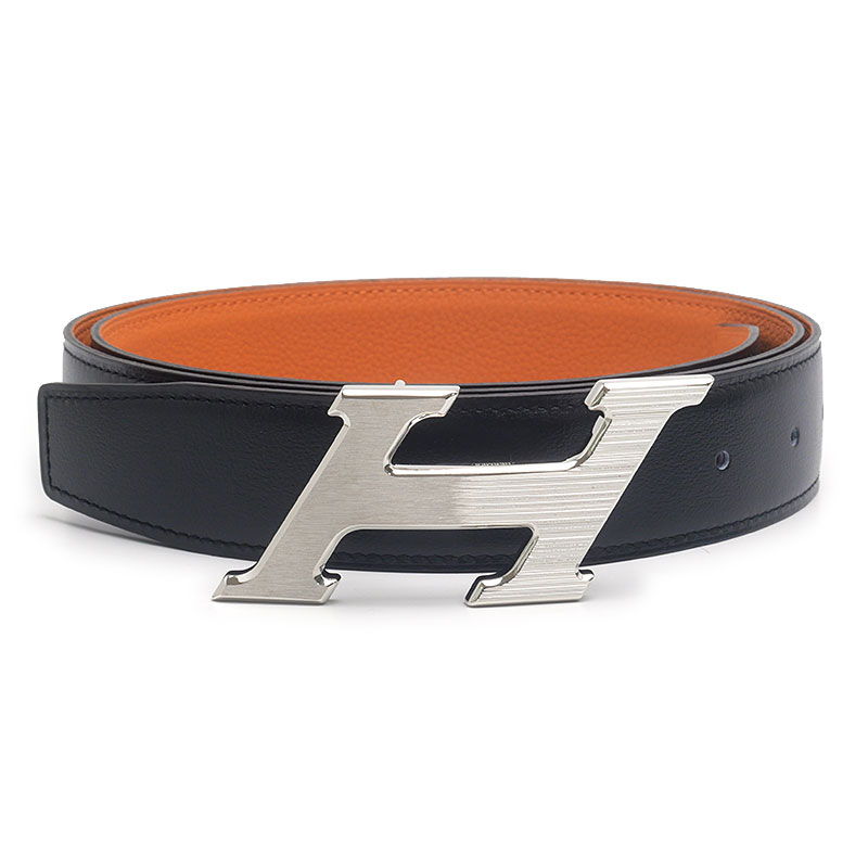 未当て嵌める｜【中古】エルメス HERMES H素早さ リバーシブルベルト 100 B目じるし 2023年 黒いこと/オレンジ色【一六銀行位置づける品】
