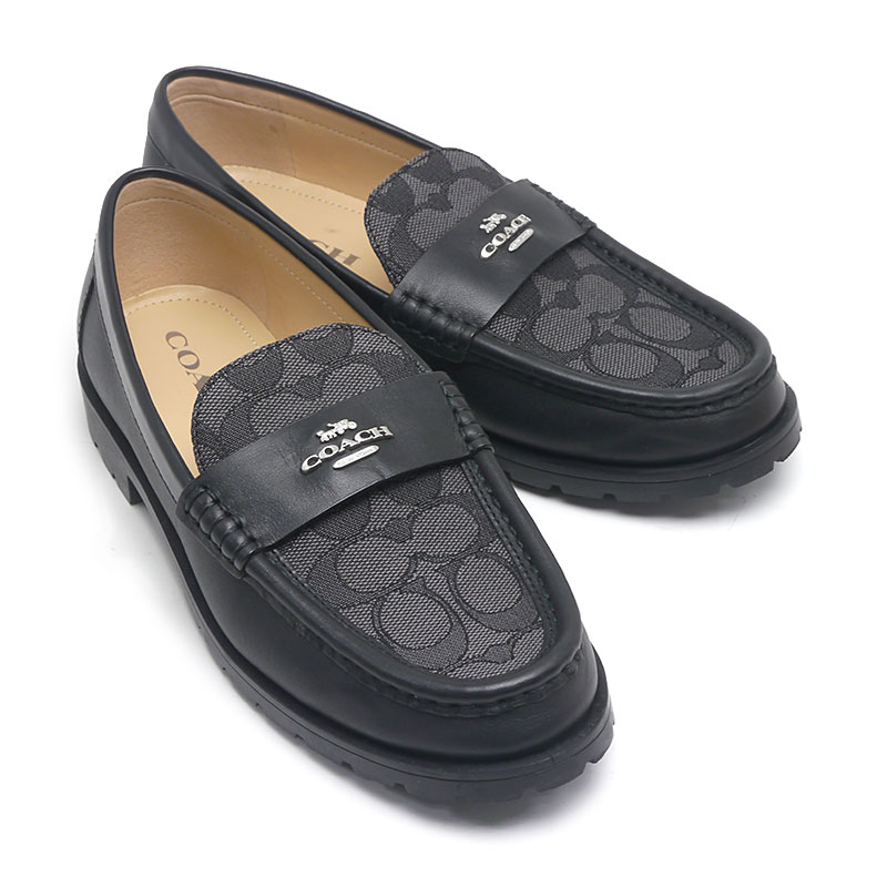 【中古】コーチ COACH ジャニー ローファー・シグネチャー ジャカード CZ089 サイズ6 ブラック×チャコール【質屋鑑定品】