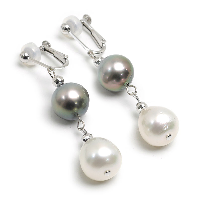 【中古】パールイヤリング K14WG・クロチョウ・シロチョウ12.1-12.3mm 【質屋鑑定品】|質屋クラタセブン